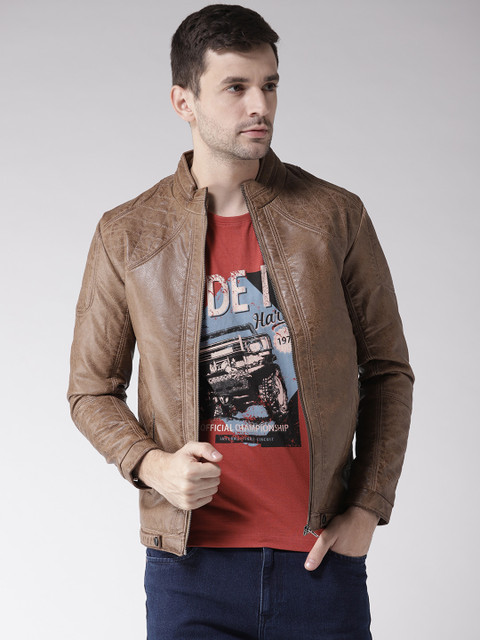 

Fort Collins Men Brown Solid Biker Jacket