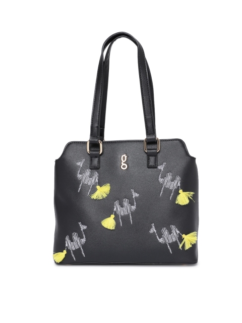 

Global Desi Black Self Design Handheld Bag