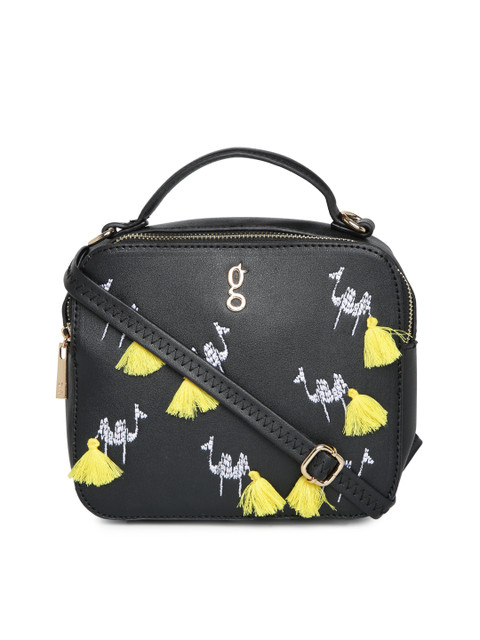 

Global Desi Black Embroidered Sling Bag