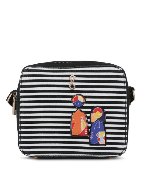 

Global Desi Black & White Striped Sling Bag