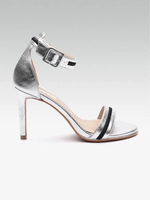 

ELLE Women Silver-Toned & Black Striped Stilettos