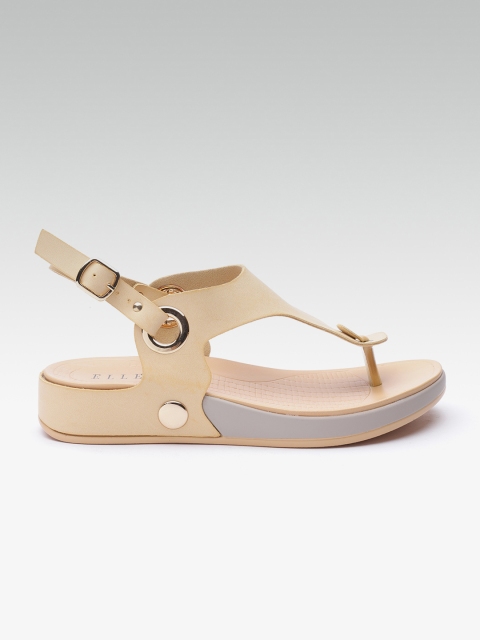 

ELLE Women Beige Solid T-Strap Flats