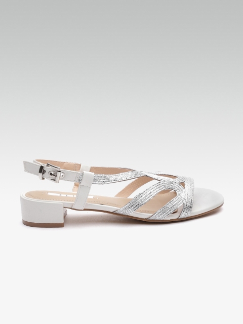 

ELLE Women Silver-Toned Self-Striped Block Heels