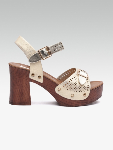 

ELLE Women Gold-Toned Woven Design Heels