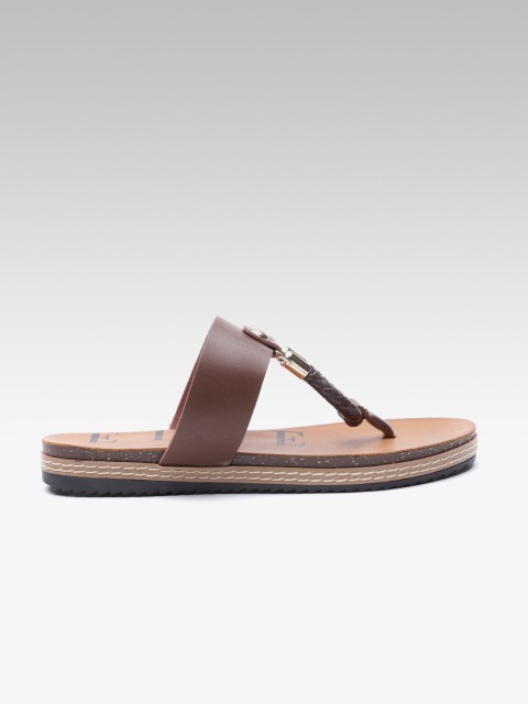 

ELLE Women Coffee Brown Solid T-Strap Flats
