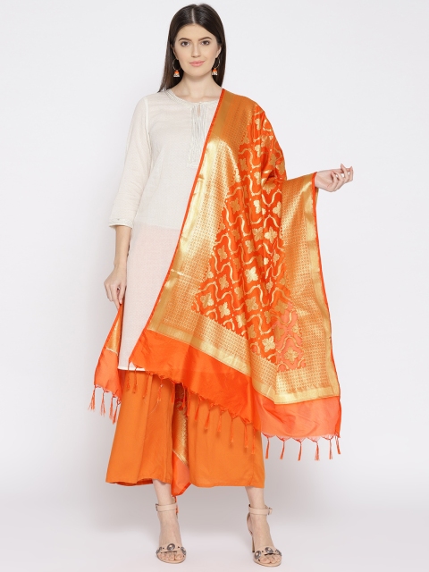 

Banarasi Style Orange & Golden Woven Design Dupatta