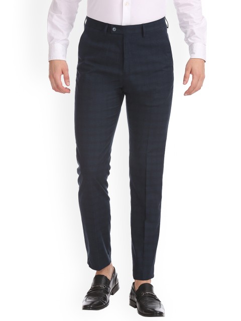 

Arrow New York Men Navy Blue Tapered Fit Checked Regular Trousers
