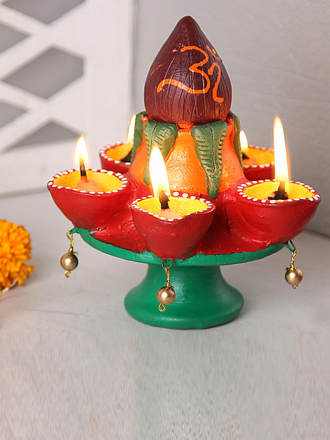 

Aapno Rajasthan Multicoloured Terracota Diya Showpiece, Multi