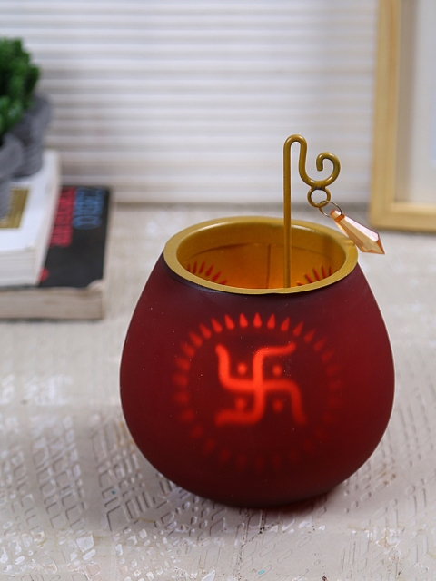 

Aapno Rajasthan Red SWASTIK Tea Light Holder Showpiece