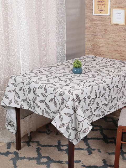 

RANGRAGE Off-White & Brown Embroidered Table Cover