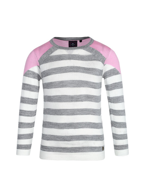 

Cayman Girls Pink & Grey Striped Pullover