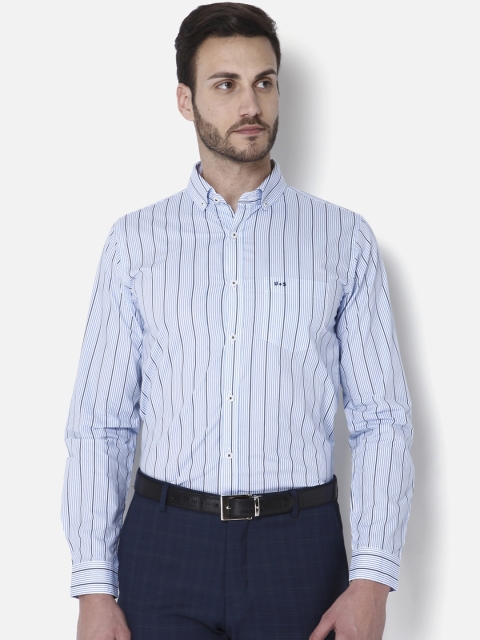 

URBAN SCOTTISH Men Blue Slim Fit Striped Formal Shirt