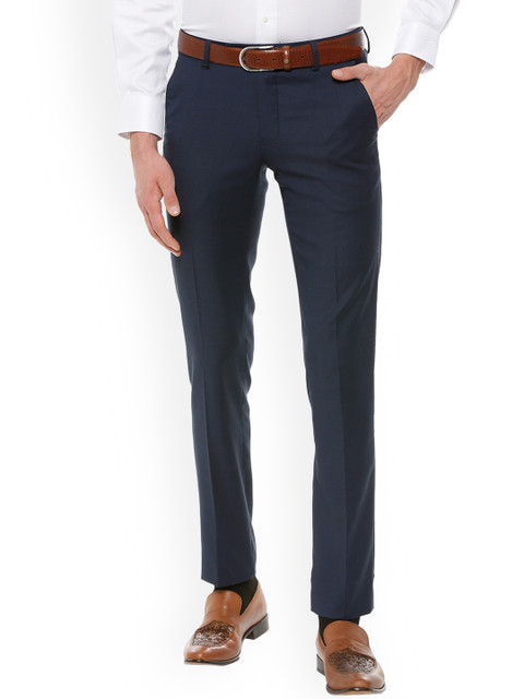 

Van Heusen Men Navy Blue Slim Fit Checked Formal Trousers