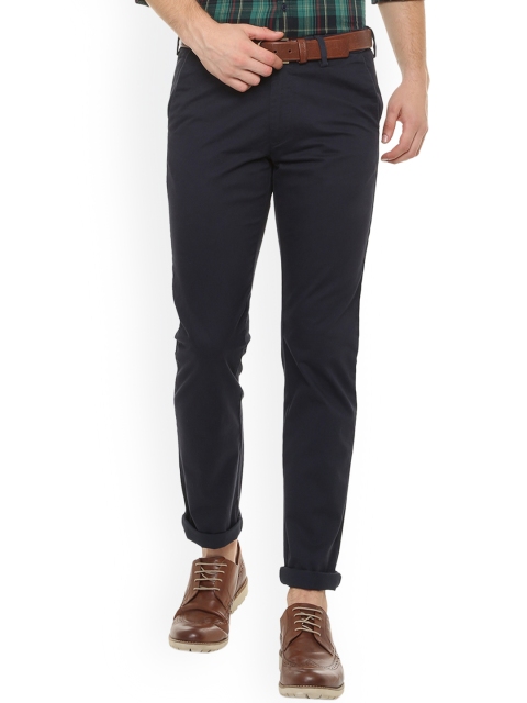 

Van Heusen Men Navy Blue Slim Fit Solid Regular Trousers