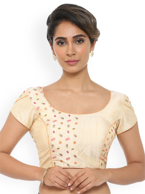 

Soch Cream-Coloured Silk Embroidered Saree Blouse