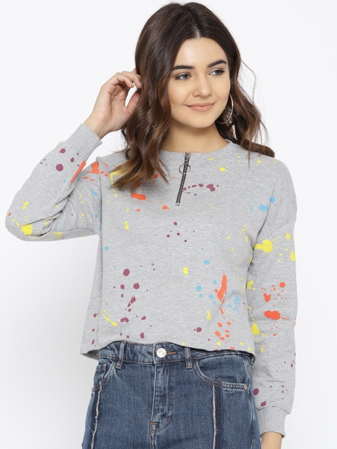 

People Women Grey Melange Printed Sweatshirt