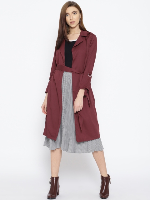 

People Women Maroon Solid Duster Jacket