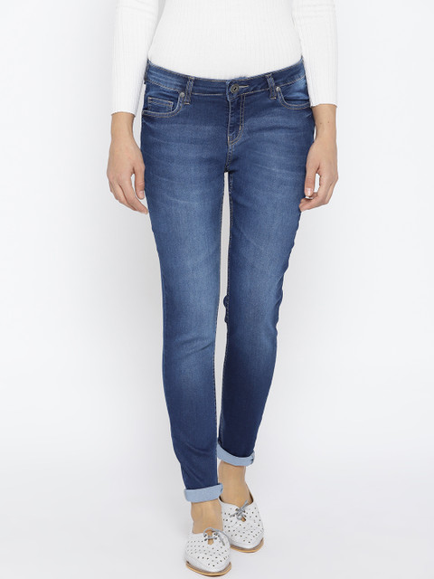 

People Women Blue Skinny Fit Mid-Rise Clean Look Stretchable Jeans
