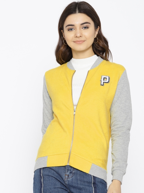 

People Women Yellow & Grey Solid Sweatshirt