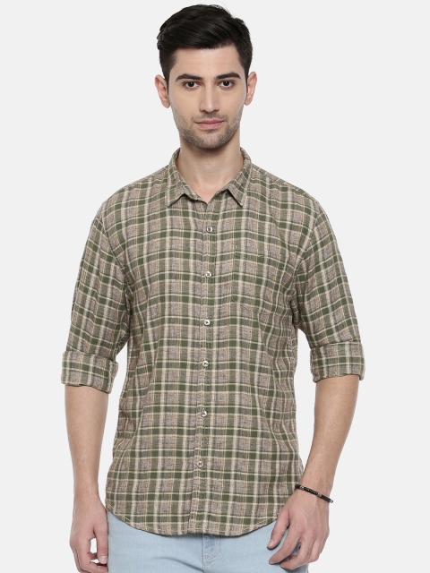 

Breakbounce Men Green Slim Fit Checked Casual Shirt