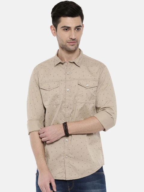 

Breakbounce Men Khaki Slim Fit Printed Casual Shirt