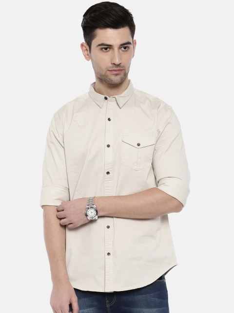 

Breakbounce Men Off-White Slim Fit Solid Casual Shirt