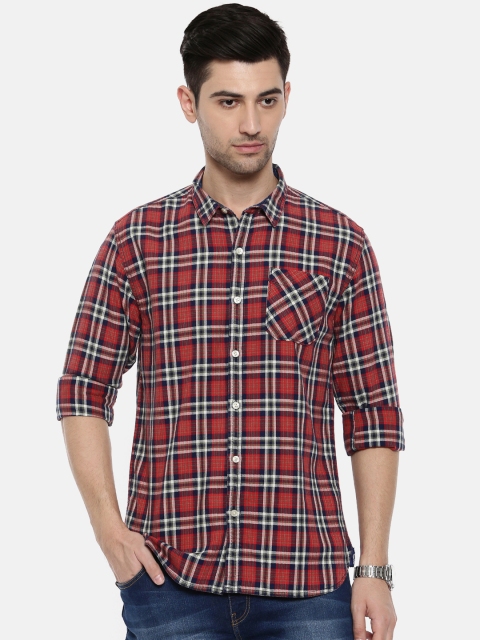 

Breakbounce Men Red & Navy Blue Slim Fit Checked Casual Shirt