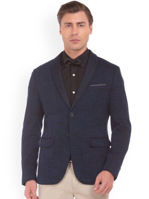 

Arrow New York Men Blue Self-Design Single-Breasted Tuxedo Blazer