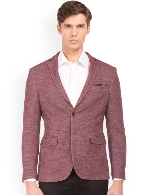 

Arrow New York Men Burgundy Self-Design Slim Fit Single-Breasted Casual Blazer