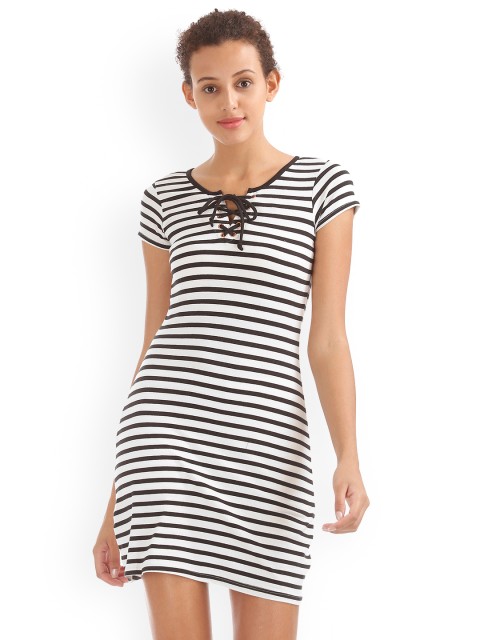 

Aeropostale Women Black Striped T-shirt Dress