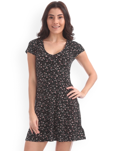 

Aeropostale Women Black Printed Fit and Flare Dress