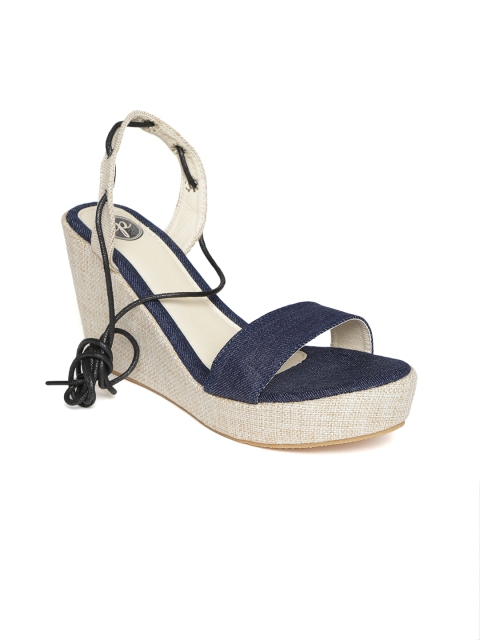 

red pout Women Navy Blue Solid Wedges with Tie-Up Detail