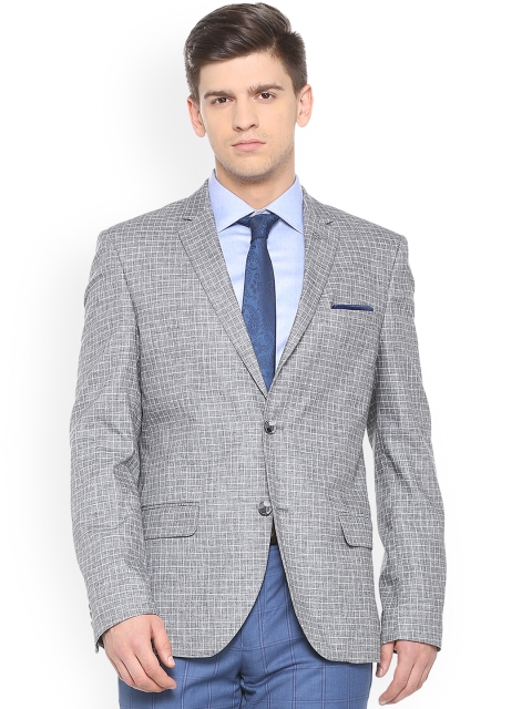 

Van Heusen Grey & White Checked Slim Fit Single-Breasted Formal Pure Cotton Blazer