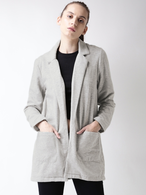 

FOREVER 21 Women Grey Solid Open Front Longline Jacket