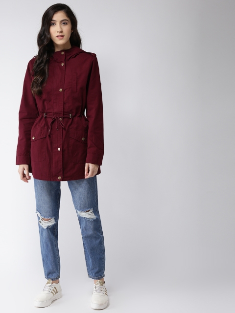 

FOREVER 21 Women Burgundy Solid Tailored Jacket