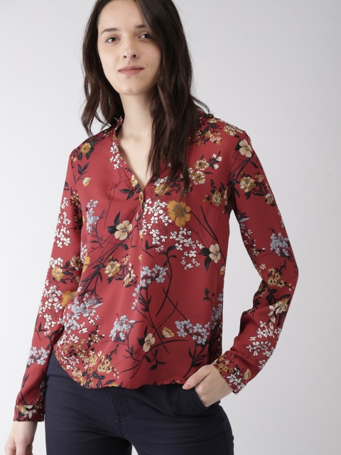 

FOREVER 21 Women Red Printed Shirt Style Top