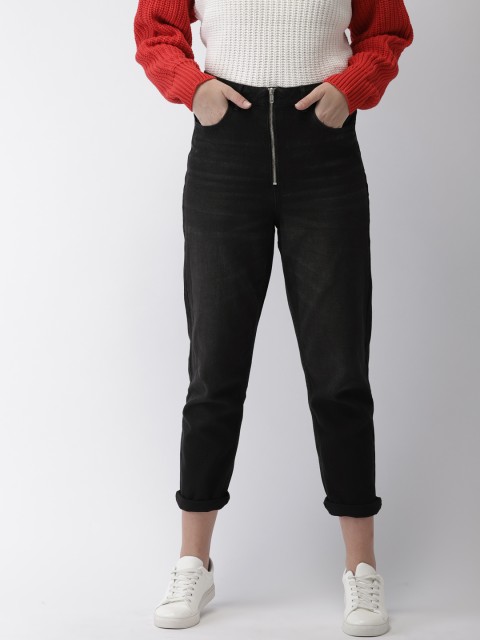 

FOREVER 21 Women Black Straight Fit High-Rise Clean Look Jeans