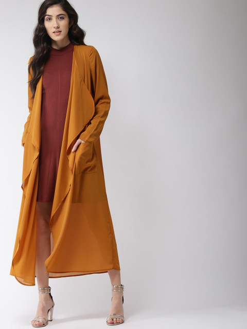 

FOREVER 21 Mustard Brown Solid Open Front Shrug