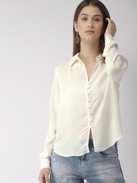 

FOREVER 21 Women Off-White Regular Fit Solid Casual Shirt