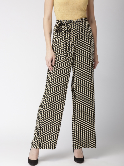 

FOREVER 21 Women Mustard & Black Regular Fit Printed Parallel Trousers