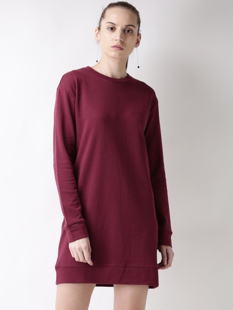 

FOREVER 21 Women Burgundy Solid T-shirt Dress
