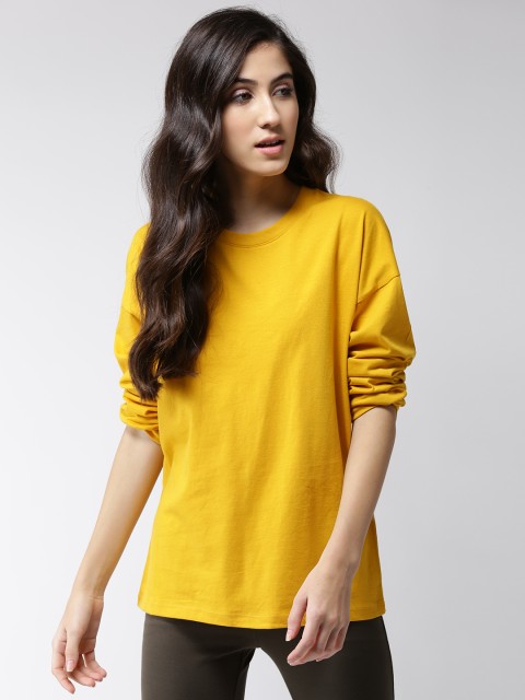 

FOREVER 21 Women Mustard Yellow Solid Round Neck T-shirt