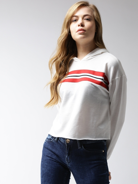 

FOREVER 21 Women White Hooded Sweatshirt