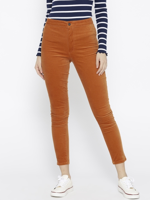 

FOREVER 21 Women Rust Brown Regular Fit Solid Cropped Trousers