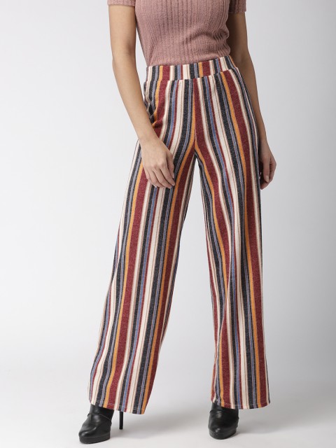 

FOREVER 21 Women Multicoloured Original Regular Fit Striped Parallel Trousers, Multi