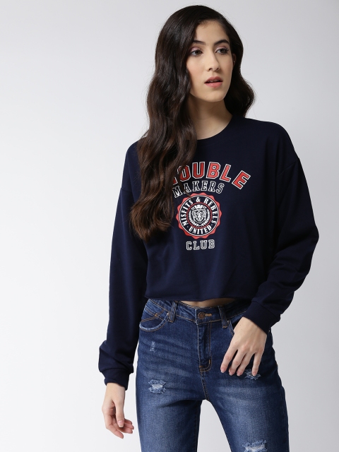 

FOREVER 21 Women Navy Blue Printed Sweatshirt