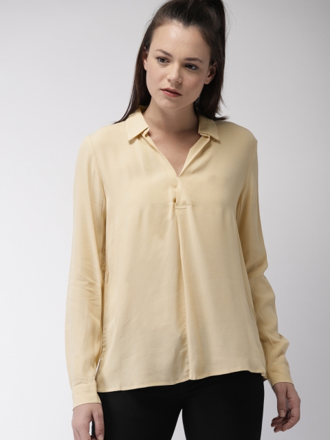 

FOREVER 21 Women Beige Solid Shirt Style Top