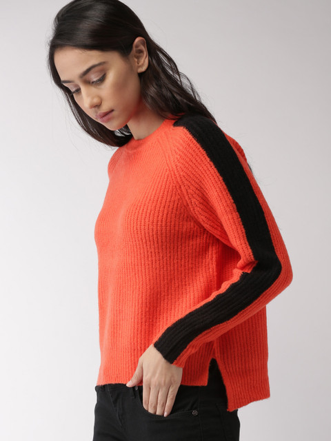 

FOREVER 21 Women Orange Solid Pullover Sweater