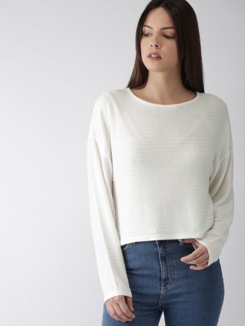 

FOREVER 21 Women Cream-Coloured Striped Top