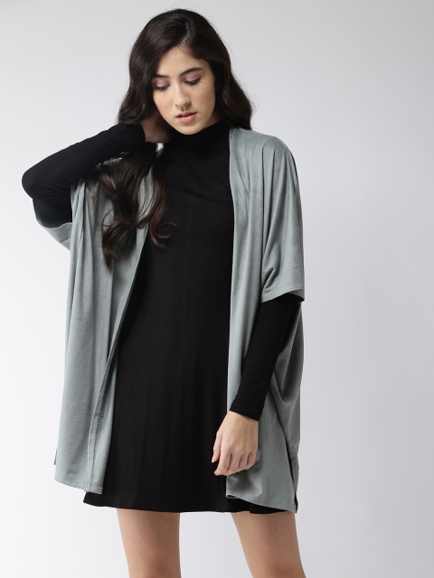 

FOREVER 21 Green Solid Open Front Longline Shrug